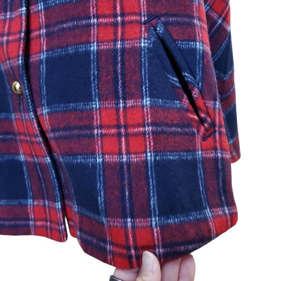 Janie and Jack the Tartan Holiday Cape Red Blue Plaid Faux Fur Collar Sz 7-8 - Picture 6 of 14